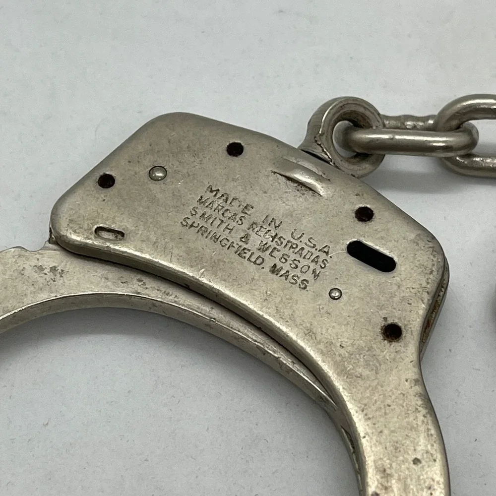 Vintage Smith & Wesson Handcuffs Model 100 Silver Restraints with Key S&W Cuffs